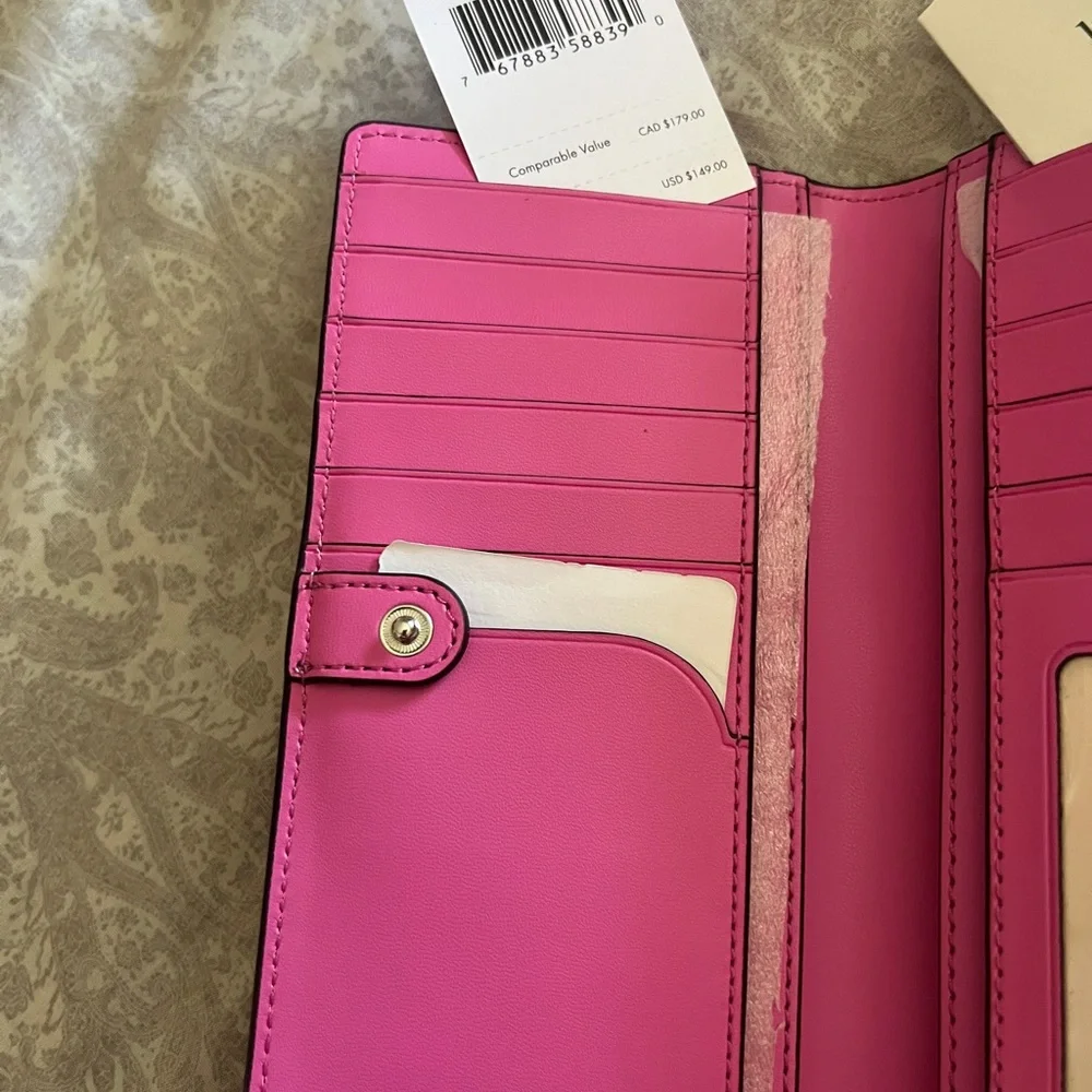 Kate Spade New York Large Slim Bi-Fold Wallet Fuchsia Color - Picture 8 of 9